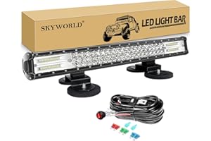 SKYWORLD Barra Led 4x4 23 pulgadas 58cm 324W con 12V Arnés de Cableado, 2pcs Iman Soporte para off road camión coche ATV SUV 4x4, Foco inundacion luz faros antiniebla Luminosas, 6000K Blanco