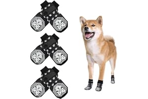 Mfsdai 3 Pair Anti Slip Socks with Adjustable Velcro Straps for Dogs,Non Slip Paw Protectors for Hardwood Floors Paw Slides for Small Medium and Large Dogs M