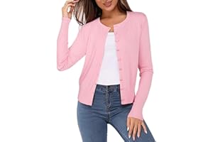Newshows Women's Solid Button Down Long Sleeve Classic Crew Neck Knit Cardigan Sweater