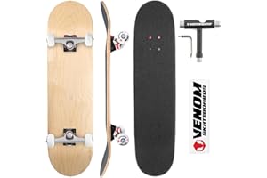 VENOM SKATEBOARDS Venom Core Skateboards Complete Skateboard -Double Kick Trick Skateboard for Kids Boys/Girls Adults Beginners -Advance- Inc Deck/Trucks/Bearings Abec 9 /Wheels/Griptape/Tool