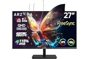 ‎ARZOPA ARZOPA 27-calowy gaming monitor 180 Hz 2K QHD 2560 x 1440 Czas reakcji 1 ms Szybki komputer IPS Wyświetlacz 100% sRGB, kompatybilny z G-Sync, FreeSync, Eye Care, VESA (Display Port1.4,HDMI2.0,TYPE-C)