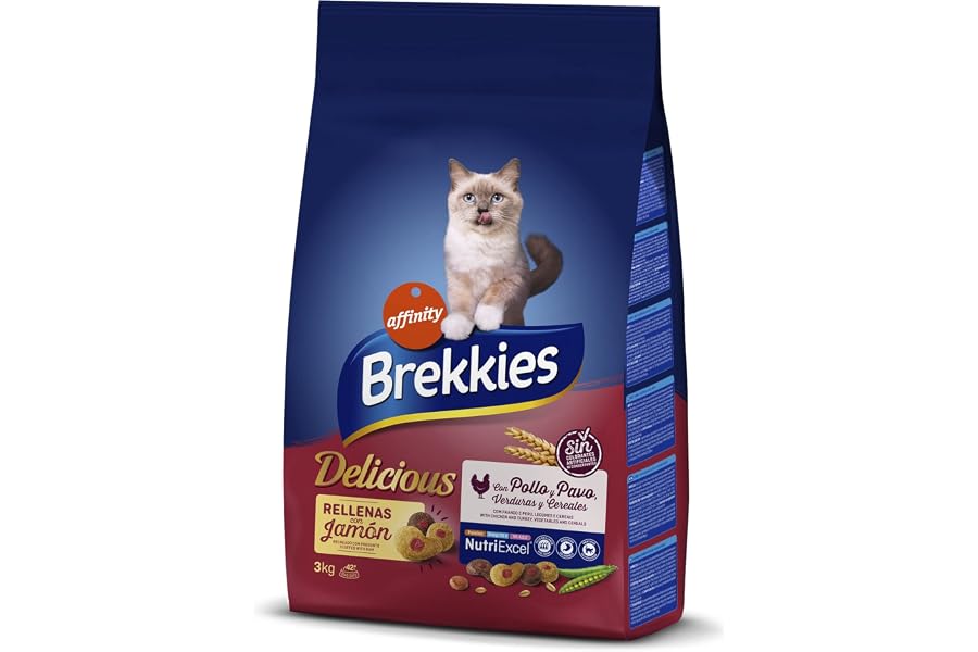 Brekkies Pienso para Gatos Delicious con una Selección de Aves y Verduras - 3000 gr