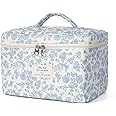 Makeup Bag, Quilted Makeup Bag,Large Floral Cosmetic Bag for Women,Cotton Makeup Bag Set,Flower Travel Toiletry Bag., 1PCS-Blue-White, 1PCS