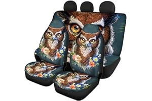 Kuiaobaty Housse de siège avant et arrière pour banquette avant et arrière - Motif hibou - Style vintage - Décoration pour femme et fille