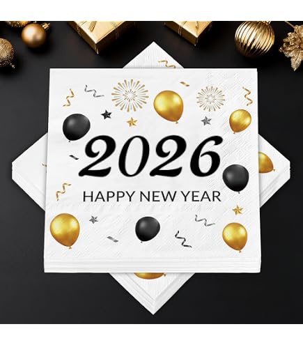 40 Tovaglioli Di Carta Capodanno 2026 – 33x33 Cm, Nero E Oro Con Scritta Happy New Year