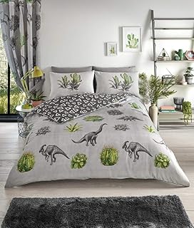Gaveno Cavailia Luxurious Dinosaur Dreams Bed Set with Duvet Cover and Pillow Cases, Polyester-Cotton, Grey, Single