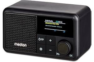 MEDION S66822 Tragbares Mini DAB+ Radio mit Bluetooth (Akku mit bis zu 6,5 Stunden, klein, dimmbares Farbdisplay, Teleskopantenne, Sleeptimer, Wecker, Snooze, AUX, USB-C) schwarz