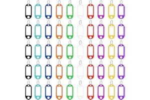 RISVOWO 50 Pezzi Portachiavi, Targhette Portachiavi Iscrivibili, Targhette Portachiavi Plastica Scrivibile con Etichetta Per Contrassegnare più Oggetti come Chiavi,Valigie,Animali Domestici(10 colori)