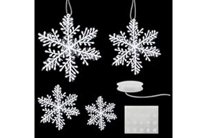 GKONGU Copos de Nieve Decoracion 15 Piezas Adornos colgantes de copos de nieve de Navidad,Copo de nieve de plástico blanco para decoraciones de fiesta de ventana de árbol de Navidad