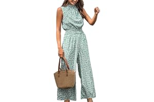 CUPSHE Damen Jumpsuit Blumen Stehkragen Overall Ärmellos Weites Bein Lang Playsuit Sommer Lose Hosenanzug mit Taschen