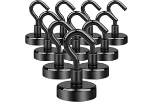 OCEUMAOA 10 ganci magnetici extra forti, 25 mm, al neodimio con gancio, 25 kg, senza punzonatura, per porte in ferro, frigoriferi, cucina, appendiabiti da ufficio, ganci magnetici, colore nero
