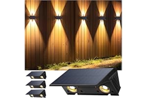 IIRARA 4-Pack Solar Fence Lights Outdoor Garden, Garden Fence Wall Lights, Warm White, Up & Down, Waterproof, Dusk to Dawn for Outdoor/Yard/Pool/Porch