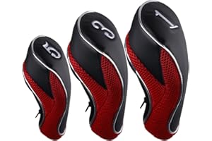Andux Golf 460cc Driver Fairway Wood Club Head Covers with Zipper Closure Set of 3