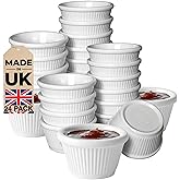 Chabrias 2oz White Pack of 24 Fluted Traditional Ramekins Condiment Pots, Sauce Ramekins, Dip Bowls, Tough Plastic Sauce Pots