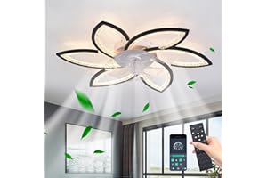 JIINOO Ventilatore da Soffitto con Luce LED e Telecomando,Dimmerabile Lampadario con Ventilatore da Soffitto,Motore Reversibile Silenzioso,Regolabile in Velocità del Vento per Soggiorno,78 cm,Nero
