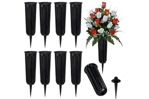SIFOEL Cemetery Vase with Stake, Plastic Memorial Flower Vases Headstone Flowers Holder for Cemetery Grave Decorations (10Pcs, Black)