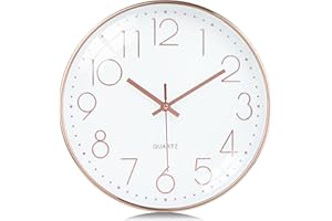 Lafocuse 30cm Horloge Murale 3D Chiffres Design Moderne Or Rose, Silencieuse Pendules Murales sans Tic-tac, Facile à Lire Deco pour Cuisine Chambre Bureau