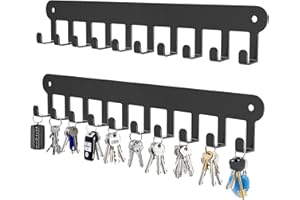 AIVORO 2 Stück Schlüsselbrett mit 10 Haken, Ohne Bohren Oder Zum Kleben, Schwarz Wandlagerung Schlüsselhaken Stahl Schlüssel Aufhänger