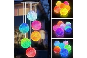HOBUBU Solar Wind Chime, Color Changing Ball Wind Chimes, LED Decorative Mobile, Gifts for Mom, Waterproof Outdoor Decorative Lights for Garden, Patio, Party, Yard, Window, Outdoor Decorations
