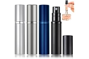 POTWPOT Refillable Travel Perfume Atomizer, 4 Pack Travel Perfume Atomiser Refillable Perfume Bottle for Men and Women with 5ml Pocket Size (Black & Blue & Grey & Silver)