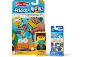 Melissa & Doug Naklejka Wow!™ Zestaw Bulldozer: 24-stronicowy blok aktywności, szablon do naklejek, 500 naklejek, zabawka dotykowa i artystyczna z postacią kolekcjonerską