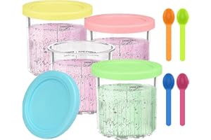 LIAMERHE Lot de 4 Bacs à Crème Glacée pour Ninja Creami Deluxe Récipients à Crème Glacée avec 4 Cuillères Compatibles Ninja Sorbetières NC501EU NC500 Série Sans BPA Et Lave-Vaisselle