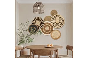 KTCINA 7 Pcs Boho Wall Basket Decor 5 Size Wall Hanging Wicker Basket Handmade Rattan Woven Wall Decor Round Rattan Wicker Wall Decor Hanging Woven Baskets for Living Room Bedroom (7Pcs)