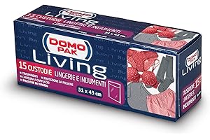 DOMO PAK LIVING Sacchetti Antipolvere per Lingerie e Indumenti - Organizza il Tuo Armadio e Proteggi i Tuoi Abiti - 15 Buste Trasparenti 31x43 cm - Domopak Living