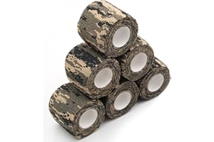 Favuit Outdoor Tarnband, 6 Rollen Selbstklebende Tarnbandage Camouflage Tape Multifunktionales Stealth Vliesstoff Tarnung Band Camo Stretch Bandage für Taschenlampe Teleskop Fahrrad Jagd Kamera