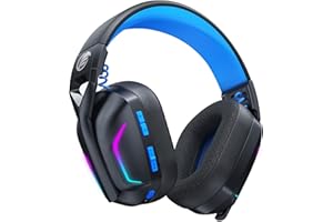 Fachixy「2024 Nuevo」FC300 Auriculares inalámbricos Gaming - 2,4 GHz sin pérdidas y Bluetooth - Batería de 50 Horas, transductores de 50 mm, Luces RGB, para PC, PS5, PS4, Mac, Switch, Noble-Azul