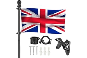 MENES Flag Poles for Garden - 6FT Flagpole Kit with 5 Sections Extra Thick Aluminum Alloy Adjustable Fasteners, Tangle Free Flag Pole Kit for Outdoor Garden Residential and Commercial Use (with Bracket)