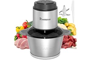 NWOUIIAY Tritatutto da Cucina Elettrico 600W, Frullatore Tritatutto Multifunzionale 2L e 2 Velocità, Tritatutto Elettrico con 4 Lame Ciotola in Acciaio, Robot da Cucina per Carne Verdura e Frutta