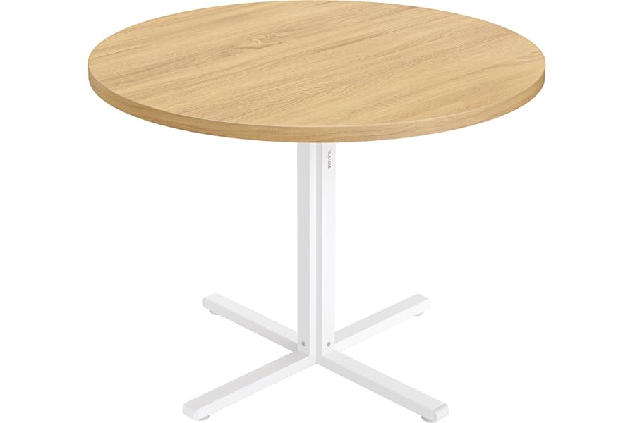 VASAGLE Round Dining Table, Small Kitchen Table for 4 People, Farmhouse Style, Water-Resistant Surface, 80 cm Diameter, 74.8 cm Height, for Dining Room, Living Room, Golden Oak KDT082Y02