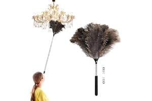 KWJEIULSOQ Feather Duster Extendable 35-110cm Ostrich Feather Dusters For Cleaning, Long Duster For High Ceilings,Lamps, Cabinets, Furniture