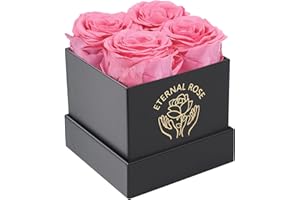 DATEFUN Rosenbox mit Konservierte Blumen - 4 Infinity Rosen Ewige Rose - Ewige Blume Geschenkbox Geschenke für Frauen für Valentinstag Muttertag, Weihnachten, Geburtstag, Hochzeitstag (Rosa)