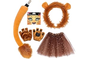TUONYIS 5 pezzi costume da leone per adulti e bambini, per pittura del viso, orecchie da leone, cerchietto, guanti, coda, tutù, leone, accessori fantasiosi per animali, cosplay, spettacoli teatrali,