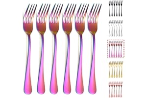 Kyraton Fourchette à dîner arc-en-ciel 6 pièces, fourchettes en acier inoxydable de 20cm, argenterie plaquée en titane coloré, fourchettes multi-couleurs, lot de 6