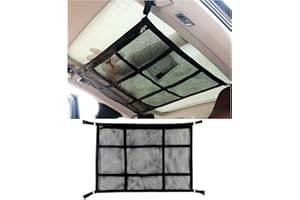 KWEIUGFI Car Luggage Net, Double Layer Luggage Net, Motorhome, Universal Car Roof Luggage Net Blanket with Zip Pockets, Mesh Pocket Car for SUVs, Jeeps, Vans (Black 80 x 55)