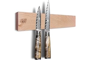 FINDKING Striscia Magnetica per Coltelli in Legno d'Acero, Supporto Magnetico per Utensili da Parete, Frigorifero, Portacoltelli in Legno per Cucina, Senza Fori (Beige, 30CM, Senza Coltelli)