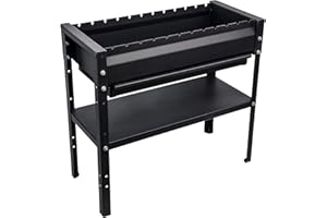 KVOTA Mangal Grill 80 cm – Holzkohlegrill aus 2 mm Stahl, mit 12 Spießauflagen (manuell drehbar), höhenverstellbarer Ablage, Ascheschublade, inkl. Zange & Schürhaken