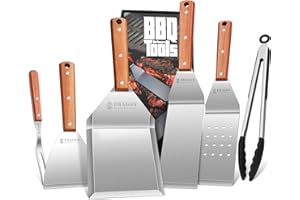 Dragon Creek Grillbesteckset, Edelstahl Grill Zubehör 6 Stücke Top Grillspachtel Set, Profi BBQ Zubehör Grillwender mit Tragetasche, Ideal für Grillen Teppanyaki Grill Geschenke für Männer