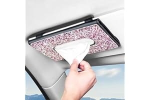 eing Bling Bling Sun Visor Car Tissue Box Hanging with Crystal Diamond Leather Auto Napkin Tissue Hanging Bag Holder for Car Accessories (B-Pink)