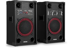 Fenton SPK-110 10" Active Bluetooth Home Party Speaker Set, 600W Audio System with Wireless Playback, Beginner DJ Speaker Package for Parties, Karaoke & Music Playback, Remote Included