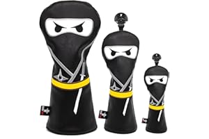 ALIENNANA Funda para Cabeza de Palo de Golf, 3 Fundas de Madera con diseño Ninja con Cierre magnético, Elegante Bordado de Cuero de Primera Calidad, para Conductor de Fairway, Hoja híbrida, mazo de putter,