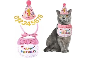 COZYPLC 3Pcs Pet Birthday Outfit Set Include Cat Birthday Hat HBD Bandana & Sequined Numbers 0-8 Cute ​Pet Birthday Costumes for Cats Dogs Comfortable Reusable Birthday Party Accessories (pink)