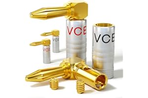 VCELINK 8 Unidades Conector Banana Chapado en Oro para Cable Speakon con 0,75-4 mm, 4x Rojo, 4x Negro, Conectores para Altavoces, Amplificadores y Otros Receptores de Audio (90° Conector Banana, 4)