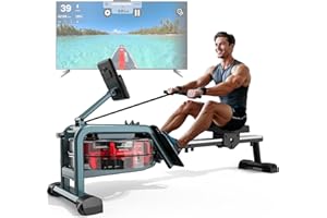 MettleMatic Máquina de remo de agua para el hogar: remo Bluetooth con soporte para tablet, máquina de remo 160 kg y tamaño máximo de usuario hasta 210 cm