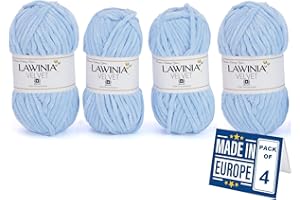 LAWINIA Premium Chunky Wool Velvet Yarn Pack of 4, 100g - 65m Oeko-TEX Certified Super Bulky Yarn for Knitting Chunky Yarn for Crochet, Chenille Soft Yarn Plush Yarn for Blanket, Toy, Bag, Hat, Scarf