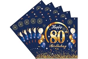 YAYAFUNFUN 80th Birthday Party Tissue Paper Napkins - 20pcs Navy Blue and Gold Serviettes for Men and Women