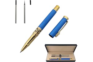 Accod Metal Rollerball Pen Retro Classic Signature Pen Business Gift Ballpoint Pen Smooth Writing Rollerball Pen for Men and Women with Two 0.5MM Black Pen Refills-Premium Gift Box (Blue)
